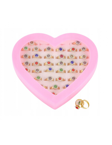 Zestaw 36 Kolorowych Pierścionków w Plastikowym Etui