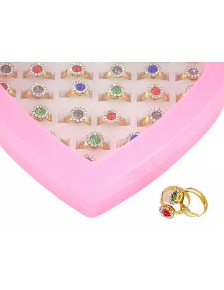 Zestaw 36 Kolorowych Pierścionków w Plastikowym Etui