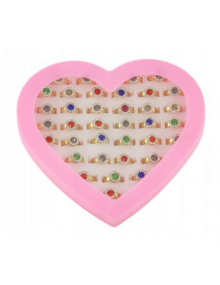 Zestaw 36 Kolorowych Pierścionków w Plastikowym Etui