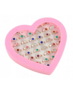 Zestaw 36 Kolorowych Pierścionków w Plastikowym Etui