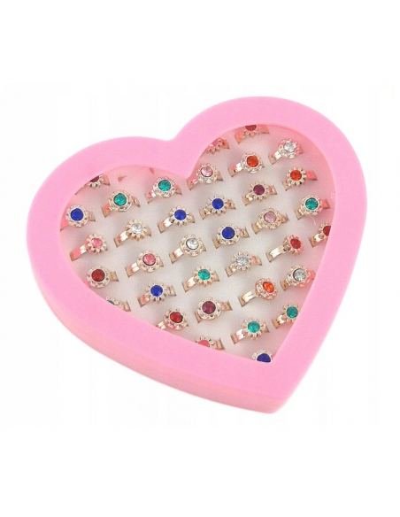 Zestaw 36 Kolorowych Pierścionków w Plastikowym Etui