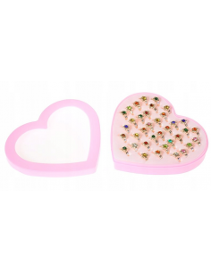 Zestaw 36 Kolorowych Pierścionków w Plastikowym Etui