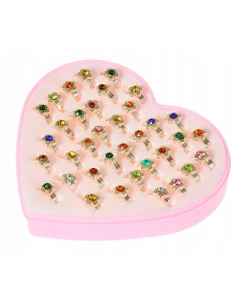 Zestaw 36 Kolorowych Pierścionków w Plastikowym Etui 2