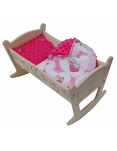 Kołyska Grawerowana z Pościelą Minky [Amarantowy] dla Lalek