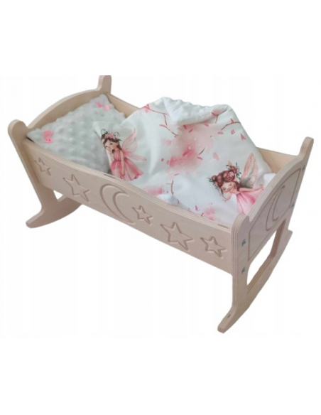 Kołyska Grawerowana z Pościelą Minky [Biały] dla Lalek