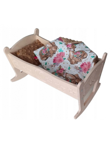 Kołyska Grawerowana z Pościelą Minky [Brązowy] dla Lalek
