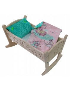 Kołyska Grawerowana z Pościelą Minky [Miętowy] dla Lalek