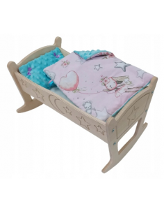 Kołyska Grawerowana z Pościelą Minky [Niebieski] dla Lalek