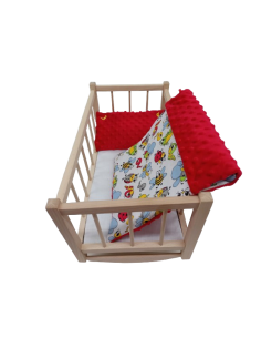 Kołyska Drewniana z Pościelą Minky [Czerwony] dla Lalek