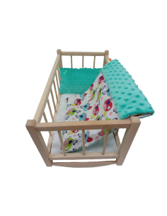 Kołyska Drewniana z Pościelą Minky [Miętowy] dla Lalek