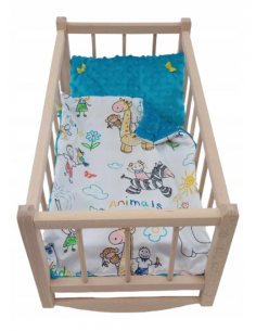Kołyska Drewniana z Pościelą Minky [Morski] dla Lalek