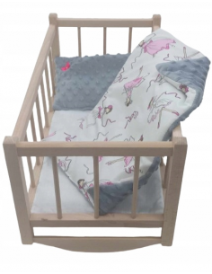 Kołyska Drewniana z Pościelą Minky [Szary] dla Lalek