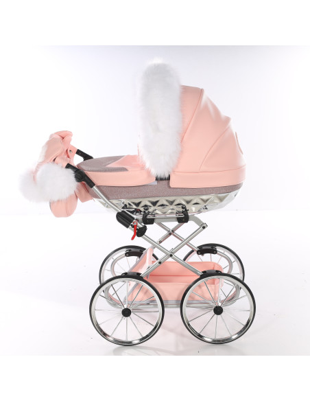 WÓZEK dla lalek Junama HandCraft Glitter Mini Futerko Rękawiczki Pompon RÓŻ
