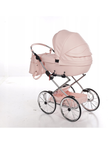 WÓZEK dla lalek Junama BonBon Mini RÓŻOWY Wózek Lalkowy RETRO DUŻE KOŁA