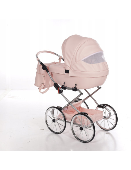WÓZEK dla lalek Junama BonBon Mini RÓŻOWY Wózek Lalkowy RETRO DUŻE KOŁA