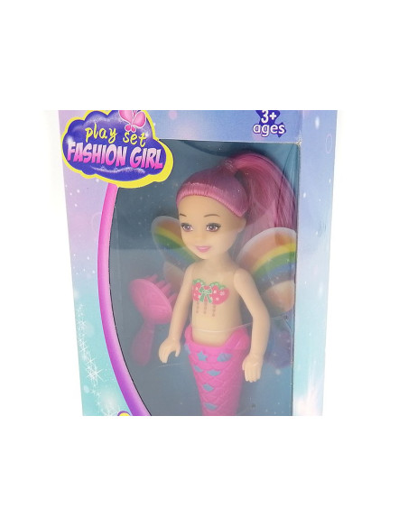 LALKA SYRENKA ZE SKRZYDEŁKAMI Z DŁUGIMI WŁOSAMI I SZCZOTKĄ DO WŁOSÓW