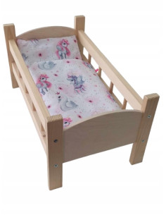 ŁÓŻECZKO dla lalki do 45cm DREWNIANE NATURALNE Z POŚCIELĄ
