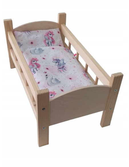 ŁÓŻECZKO dla lalki do 45cm DREWNIANE NATURALNE Z POŚCIELĄ