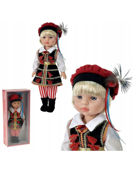 LALKA W STROJU LUDOWYM. CHŁOPIEC W STROJU KRAKOWIAKA MÓWI I ŚPIEWA 38cm