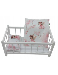 BIAŁE DREWNIANE ŁÓŻECZKO DLA LALEK + POŚCIEL WRÓŻKI ELFY...