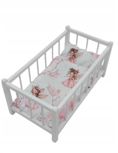 BIAŁE DREWNIANE ŁÓŻECZKO DLA LALEK + POŚCIEL WRÓŻKI ELFY...