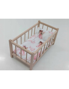 Drewniane łóżeczko dla lalek + POŚCIEL WRÓŻKI ELFY ELFIKI...