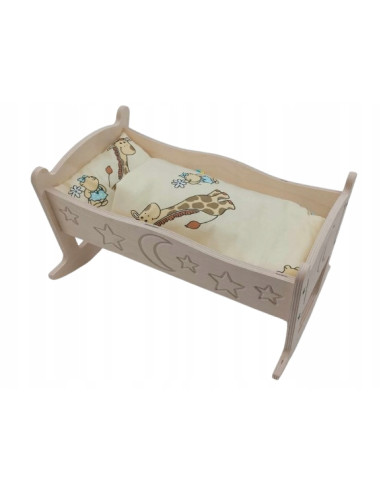 KOŁYSKA GRAWEROWANA DLA LALEK + POŚCIEL, MATERAC