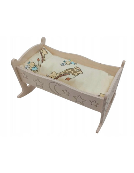 KOŁYSKA GRAWEROWANA DLA LALEK + POŚCIEL, MATERAC