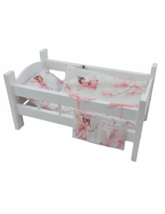 ŁÓŻECZKO DUŻE BIAŁE DREWNIANE dla lalek POŚCIEL