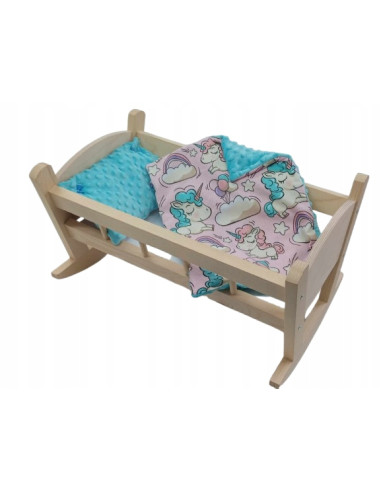 KOŁYSKA DREWNIANA DLA LALEK Z POŚCIELĄ I MATERACEM
