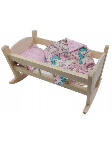 KOŁYSKA DLA LALEK DREWNIANA + POŚCIEL