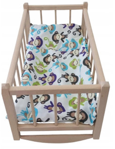 KOŁYSKA DLA LALEK drewniana z pościelą. KOLEBKA -...