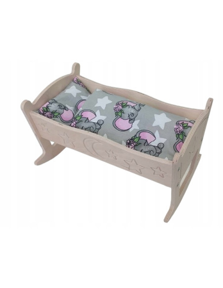 KOŁYSKA GRAWEROWANA DLA LALEK + POŚCIEL, MATERAC