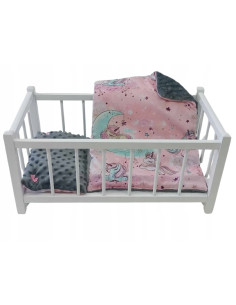 ŁÓŻECZKO DLA LALEK BIAŁE, DREWNIANE Z POŚCIELĄ