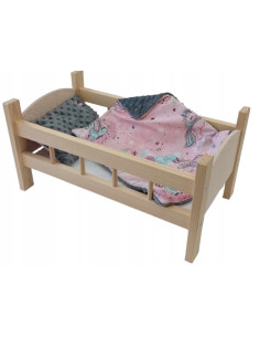 ŁÓŻECZKO DLA LALEK NATURALNE DREWNIANE+ POŚCIEL. ŁÓŻECZKO...