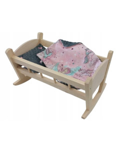 KOŁYSKA DLA LALEK DREWNIANA + POŚCIEL