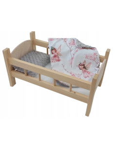 ŁÓŻECZKO DLA LALEK NATURALNE DREWNIANE+ POŚCIEL. ŁÓŻECZKO...