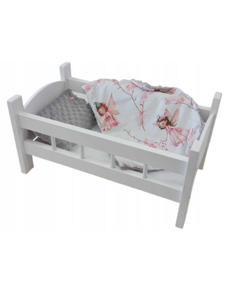 DUŻE ŁÓŻECZKO BIAŁE DREWNIANE dla lalek Z POŚCIELĄ