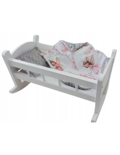 KOŁYSKA DLA LALEK BIAŁA Z POŚCIELĄ. KOŁYSKA DREWNIANA