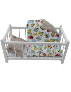 ŁÓŻECZKO DLA LALEK BIAŁE, DREWNIANE Z POŚCIELĄ