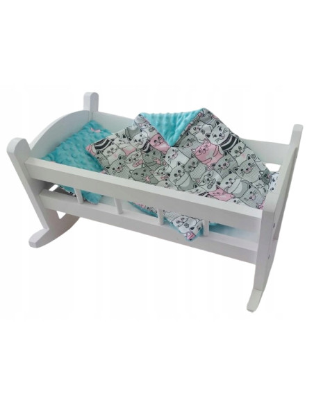 KOŁYSKA DLA LALEK BIAŁA Z POŚCIELĄ. KOŁYSKA DREWNIANA