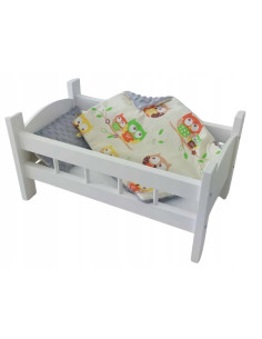 DUŻE ŁÓŻECZKO BIAŁE DREWNIANE dla lalek Z POŚCIELĄ