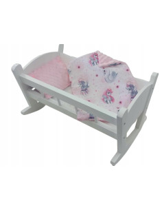 KOŁYSKA DLA LALEK BIAŁA Z POŚCIELĄ. KOLEBKA DREWNIANA