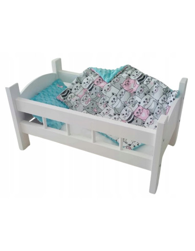 DUŻE ŁÓŻECZKO BIAŁE DREWNIANE dla lalek Z POŚCIELĄ