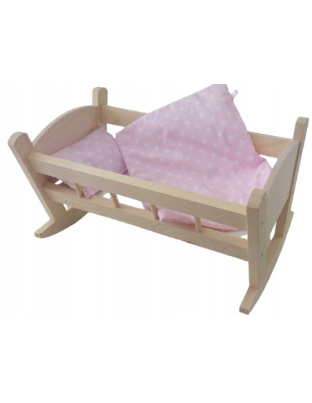 KOŁYSKA DREWNIANA dla lalek NIEMALOWANA + POŚCIEL