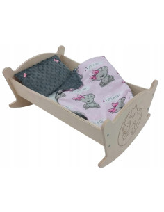 KOŁYSKA DLA LALEK Z OZDOBNYMI GRAWERAMI Z POŚCIELĄ