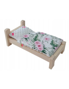 ŁÓŻKO DLA LALEK DREWNIANE. ŁÓŻECZKO + POŚCIEL MINKY