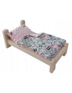 ŁÓŻKO DLA LALEK DREWNIANE. ŁÓŻECZKO + POŚCIEL MINKY