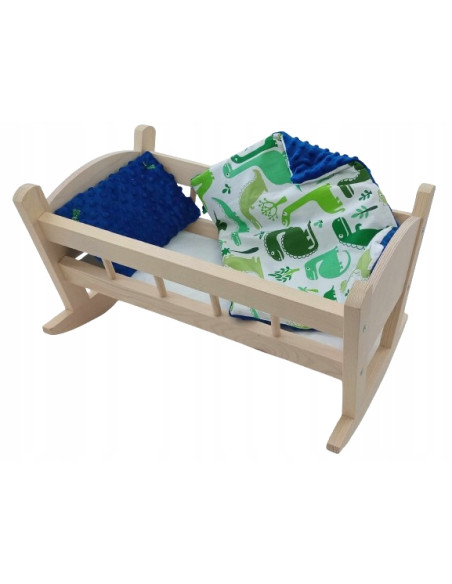 KOŁYSKA DREWNIANA DLA LALEK Z POŚCIELĄ