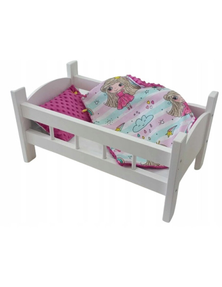 ŁÓŻECZKO BIAŁE DREWNIANE dla lalki + POŚCIEL